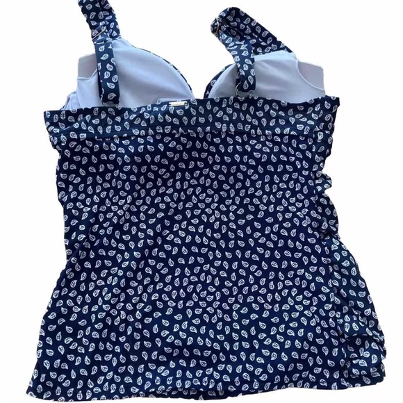 Ann Cole Take It Or Leaf It Tankini Top 36 B/34C navy blue and white - Picture 2 of 4